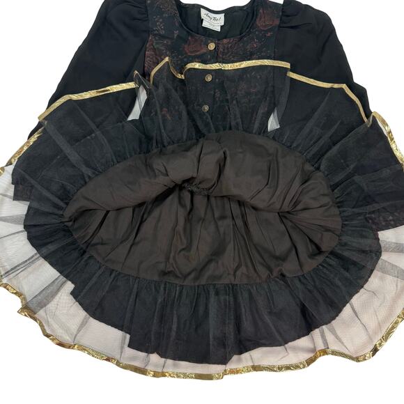 Vintage 90s Girls 12 Floral Party Dress Puff Sleeve Gold Trim Amy Too! Byer CA - Picture 7 of 10